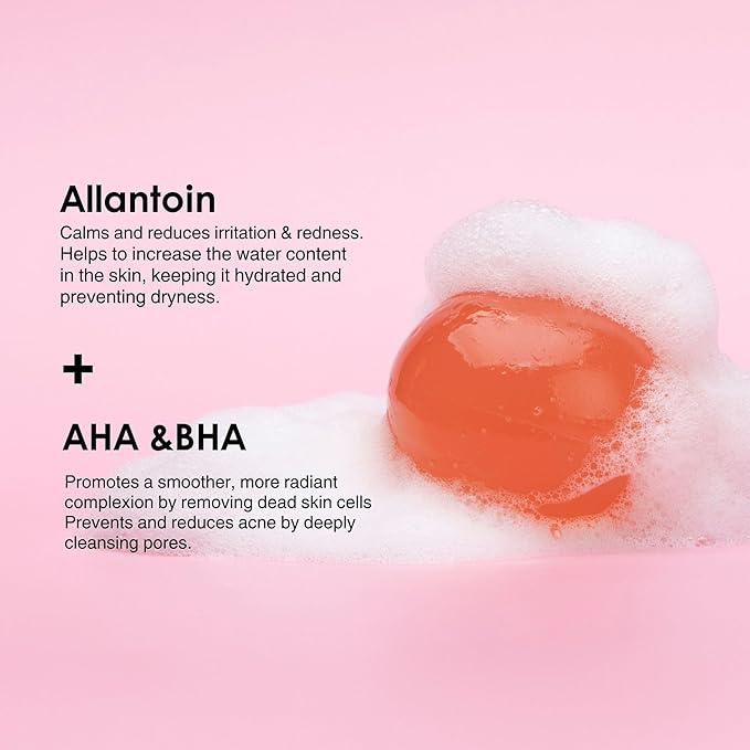 Be Bare Jelly Ball Cleanser, Daily Face Wash Korean Skin Care Cleanser Ball for Dry Skin with Allantoin for Protection, AHA &BHA for Exfoliation and Hydration- Peachy Pink (1.41oz)-GlimoraGlow