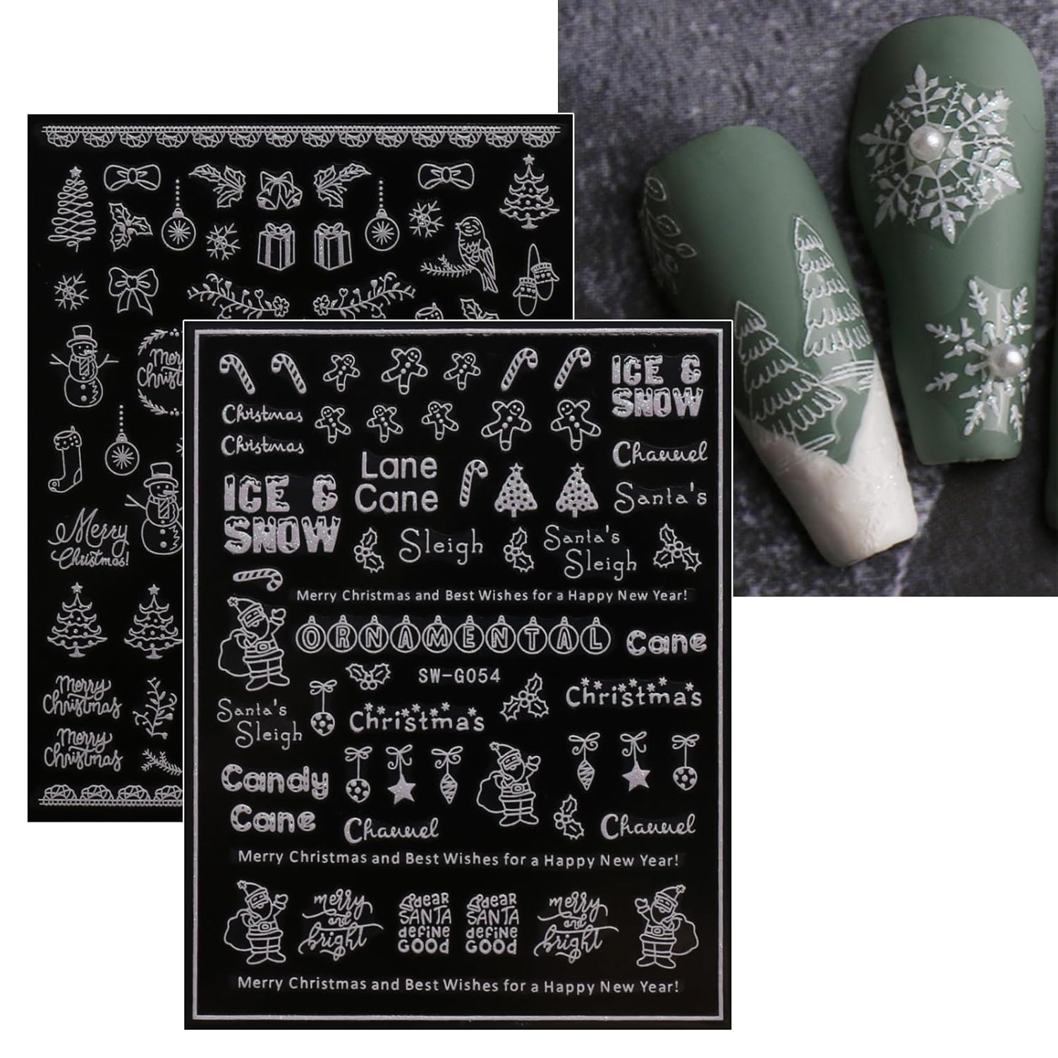 JMEOWIO 9 Sheets Christmas Glitter Nail Art Stickers Decals Self-Adhesive Snowflake Winter Holiday White Nail Supplies Nail Art Design Decoration Accessories-GlimoraGlow