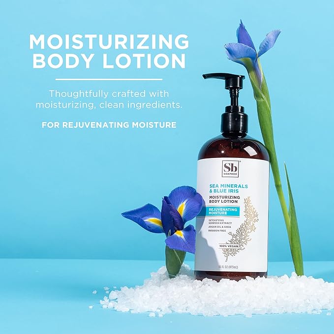 Soapbox Body Lotion, Sea Minerals & Blue Iris Moisturizing Body Cream, Vegan, Natural & Cruelty Free Hydrating Hand Lotion Refill for Dry Skin - Gallon Size for Home & Professional-GlimoraGlow