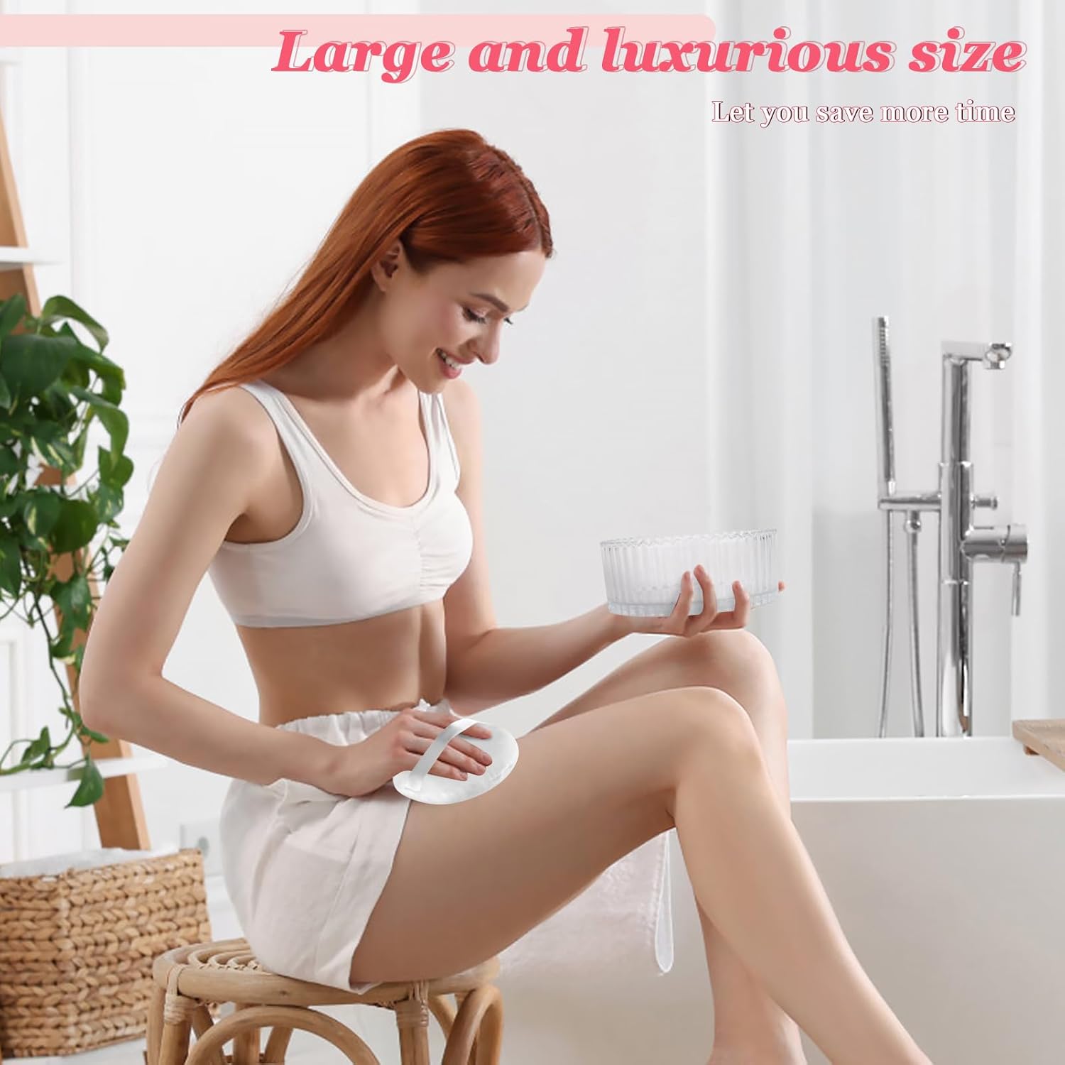 2Pcs Extra Large Body Powder Puff & Luxury 6" Glass Jar Dusting Powder Container with Puff for Women Bath Powder Puffs Perfect for Talcum or Loose Powder (White)-GlimoraGlow