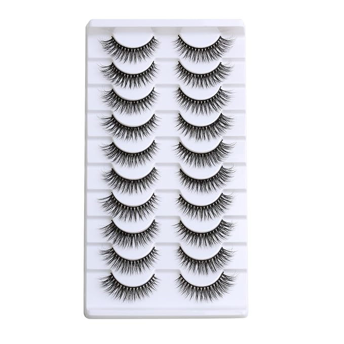 SUNWELL False Eyelashes 12mm Mink Lashes Natural Look Cat Eye Faux Mink Lashes 3D Fluffy Soft Luxury Volume Fake Lashes 10 Pairs Pack-GlimoraGlow