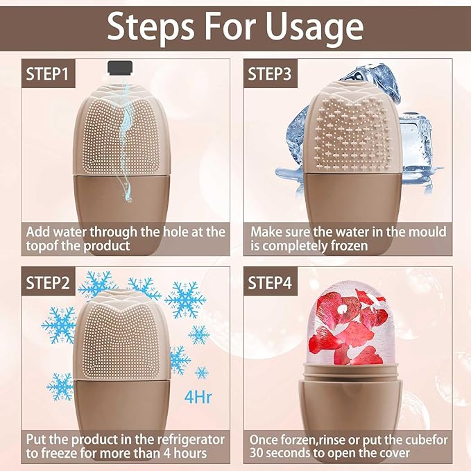 XHJRI Ice Face Roller Massager,Ice Cube Roller for Face, Eyes and Neck Naturally Conditioning and Skin Care,De-Puff Eye Bags,Reduce Migraine Pain,Reusable Massage Silicone Ice Mold (New Coffee)-GlimoraGlow