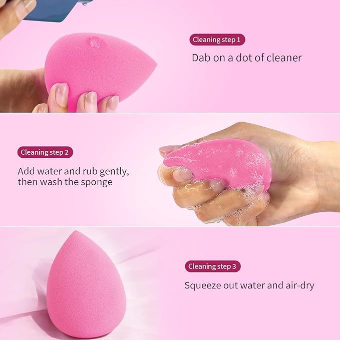 BEAKEY Latex-Free Blender Makeup Sponge for Blending, Pink Makeup Sponge Set, Soft Beauty Sponge, for Flawless Application of Liquid, Cream, and Powder Cosmetics-GlimoraGlow