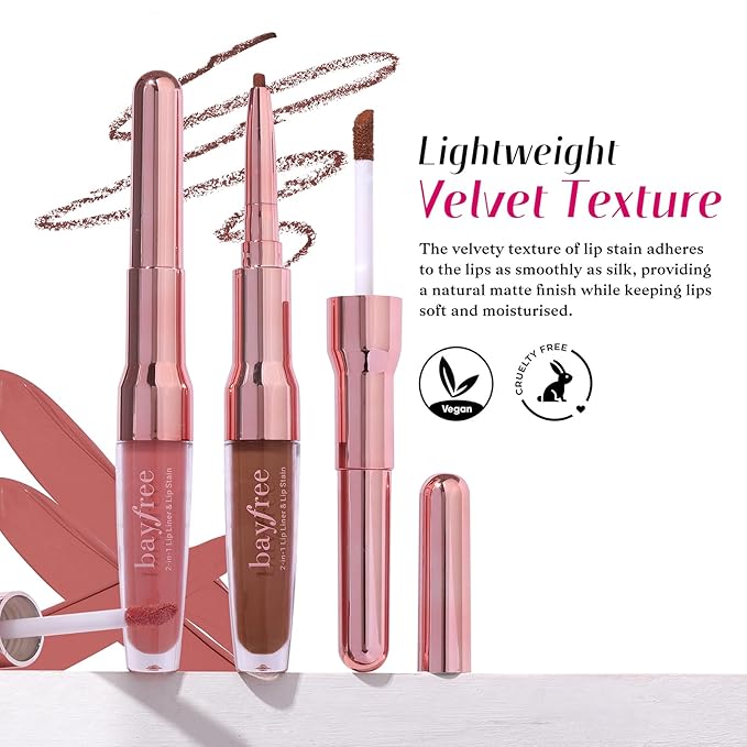 2 PCS Lip Liner and Lip Stain Combo Set, High Pigmented Long Lasting Velvet Lip Tint, Well-Defined Lipliner, Weightless Waterproof Not Animal Tested, Matte Finish Makeup-GlimoraGlow