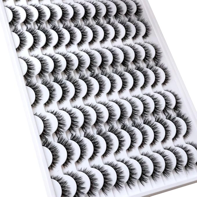 False Eyelashes 48 Pairs Faux Mink Lashes 14mm Wispy Lashes 3D Fluffy Cat Eye Lashes Pack Bulk Wholesale Strip Lashes(style 48-045)-GlimoraGlow