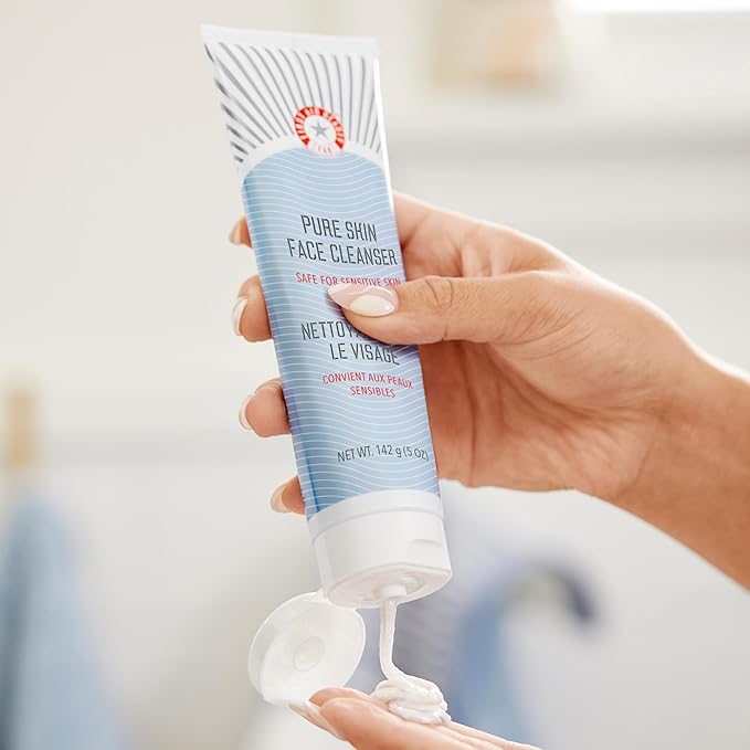 First Aid Beauty - Pure Skin Face Cleanser, Effectively Removes Makeup, Dirt, & Impurities, Gentle Cleanser Leaves Skin Soft & Supple, Safe for Sensitive Skin, Fragrance Free, 5 oz + Travel Size, 2ct-GlimoraGlow