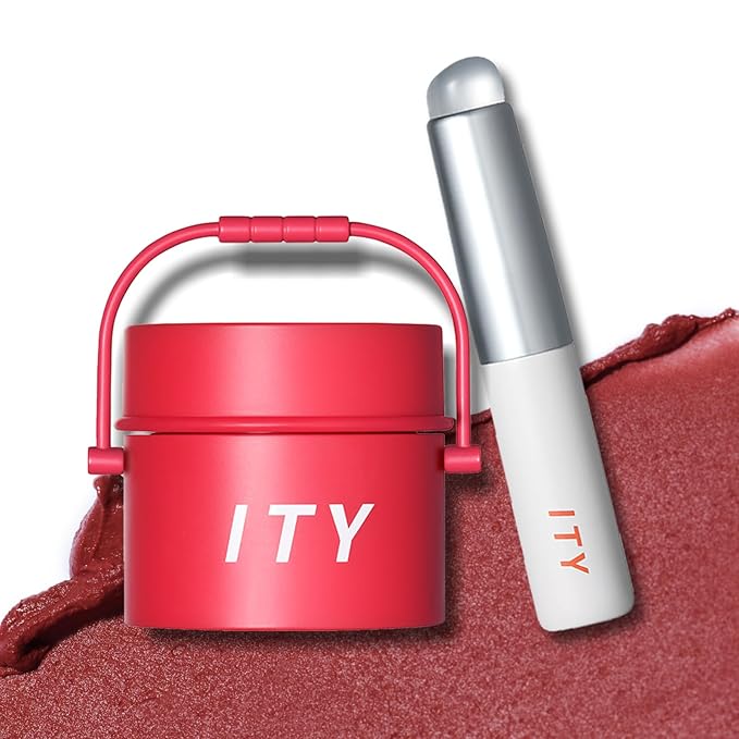 ITY Velvet Matte Finish Lip Stain-Mousse Textured Pudding Pot Lip Clay with Brush, Red Shade, Dual-Use as Lipstick and Blush, Conceals Lip Lines, Rich Pigment, 0.21 oz (6g) in Cherry Bliss-GlimoraGlow