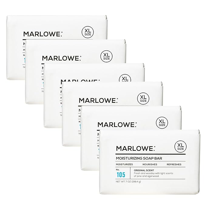 MARLOWE. No. 105 Bar Soap for Men 7 oz (6 Bars) Moisturizing Body Soap, Nourishing & Refreshing with Natural Extracts, Shea Butter, Olive Oil & Green Tea Extracts, Original Sage & Fir Scent-GlimoraGlow