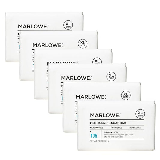 MARLOWE. No. 105 Bar Soap for Men 7 oz (6 Bars) Moisturizing Body Soap, Nourishing & Refreshing with Natural Extracts, Shea Butter, Olive Oil & Green Tea Extracts, Original Sage & Fir Scent-GlimoraGlow