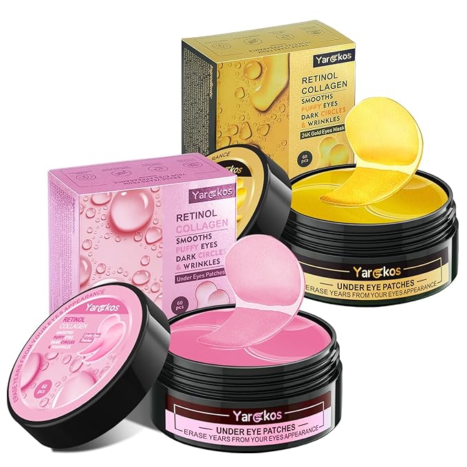 2 Packs 60 Pcs Under Eye Patches, 24K Gold+Pink, 30 Pairs Women Undereye Mask for Puffy Eyes Dark Circles Treatment, Men Collagen Gel Pads Hydrating for Eye Bags Puffiness Wrinkle, Beauty Skin Care-GlimoraGlow