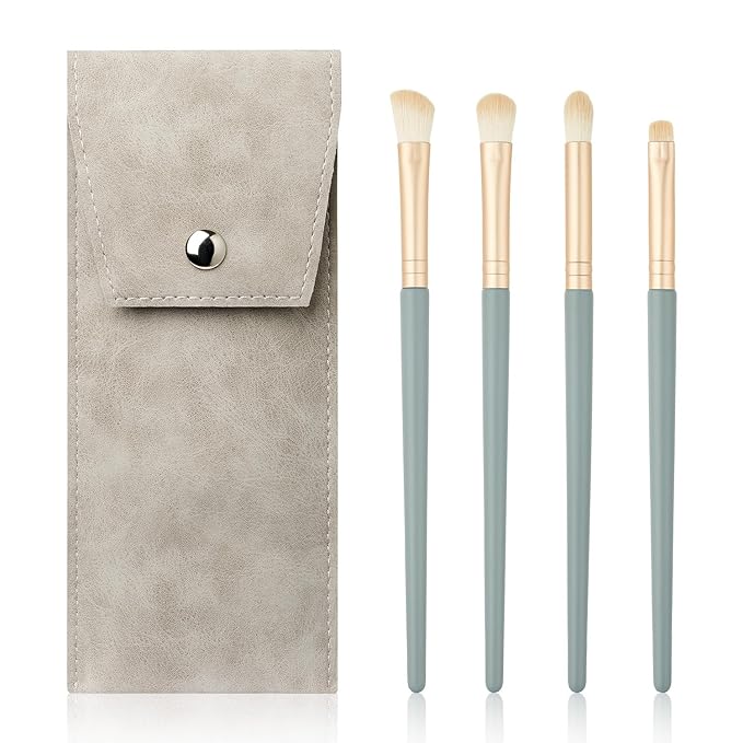 Eyeshadow Makeup Brushes Set with Case 4 PCS Soft Synthetic Hairs Eye Makeup Brushes for Blending Eyebrow Eyeliner Eyeshadow （Lightblue）-GlimoraGlow
