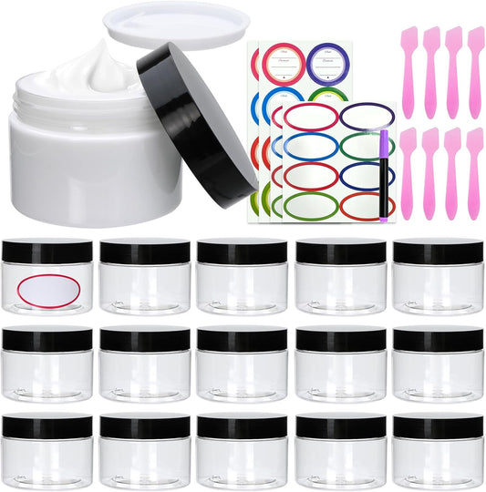 16 Pack 4oz Plastic Containers with Lids, Jars with Lids, Great for storing,lip balms, creams, ointments, cosmetics, samples-GlimoraGlow