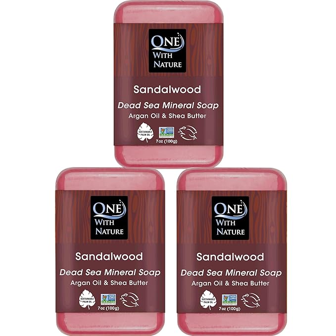 One With Nature Dead Sea Salt Sandalwood Soap 7oz 3-Pack – Purifying and Exfoliating Soap Bar with Dead Sea Minerals and Sandalwood for Face & Body, for Men & Women-GlimoraGlow
