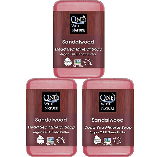One With Nature Dead Sea Salt Sandalwood Soap 7oz 3-Pack – Purifying and Exfoliating Soap Bar with Dead Sea Minerals and Sandalwood for Face & Body, for Men & Women-GlimoraGlow