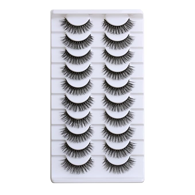 SUNWELL False Eyelashes 12mm Mink Lashes Natural Look 3D Faux Mink Eye Lashes Soft Reusable Luxury Volume Fake Eyelashes 10 Pairs Pack-GlimoraGlow