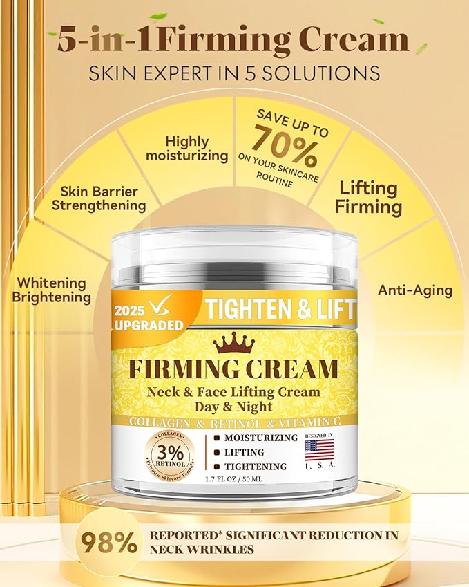 3% Retinol Cream Face Moisturizer, Anti Aging Neck Firming Cream with Collagen, Day & Night Face Cream with Hyaluronic Acid, Lifting & Tightening Wrinkle for Women & Men (1.51 Fl Oz (Pack of 1))-GlimoraGlow