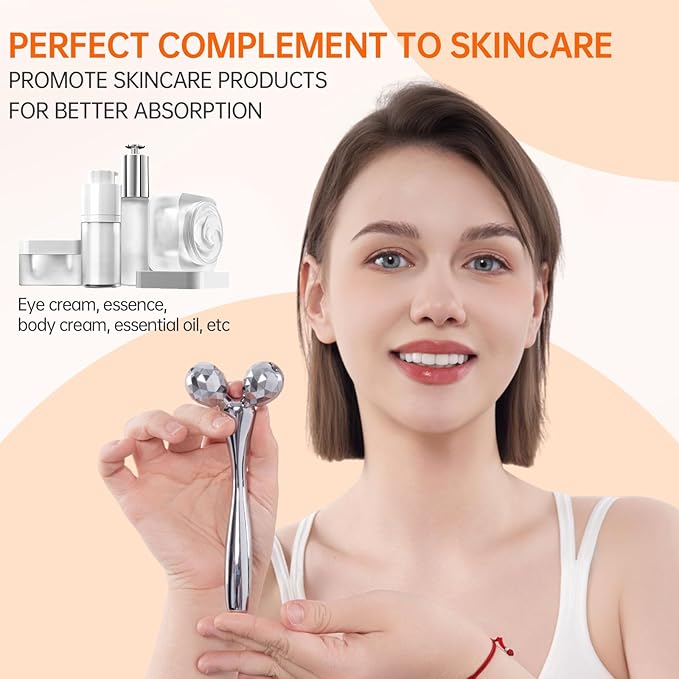 Metal Facial Roller Massager, 3D Cooling Face Massage Tool for Reduce Puffiness, Remove Eye Wrinkles, Face Lifting, Increase Firmness, Anti-Aging, Skin Tightening-GlimoraGlow