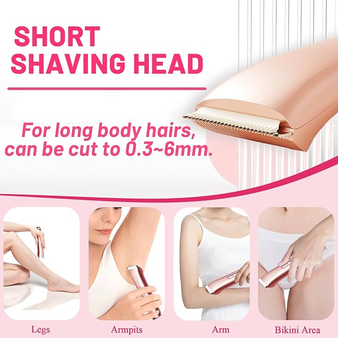 2 in 1 Electric Bikini Trimmer for Women, Dual Head Painless Razor Shaver,Wet & Dry Use Body Hair Trimmer and Facial Hair Remover for Underarm Leg Arm Body Face-GlimoraGlow
