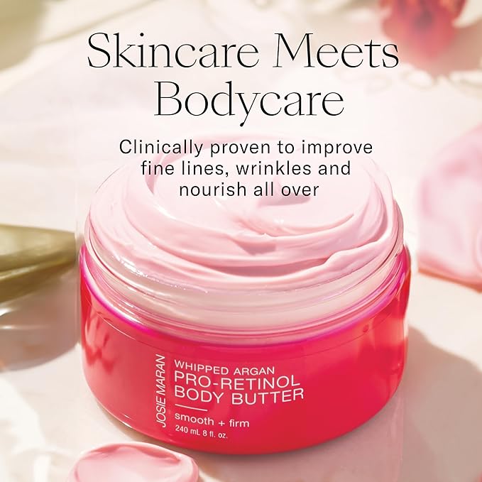 Josie Maran Whipped Argan Pro-Retinol Body Butter - Ultra-Hydrating Retinol Body Cream with Air-Whipped 100% Pure Argan Oil - Smooth, Soothe & Improve the Look of Fine Lines - Vanilla Bean (8 Oz)-GlimoraGlow