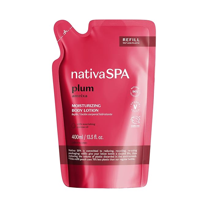 Nativa SPA by O Boticário, Plum Moisturizing Body Lotion Refill Pack, Fragranced Moisturizer Enriched with Purified Quinoa Drops to Boost Hydration, 13.5 Ounce-GlimoraGlow