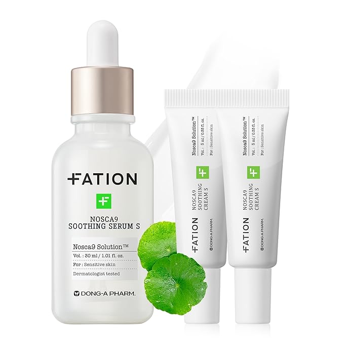Nosca9 Soothing Serum Set - Serum and Cream for Sensitive Skin | Ceramide & Centella for Barrier Repair & Hydration | Korean Acne Skincare Routine (30ml+5ml+5ml)-GlimoraGlow