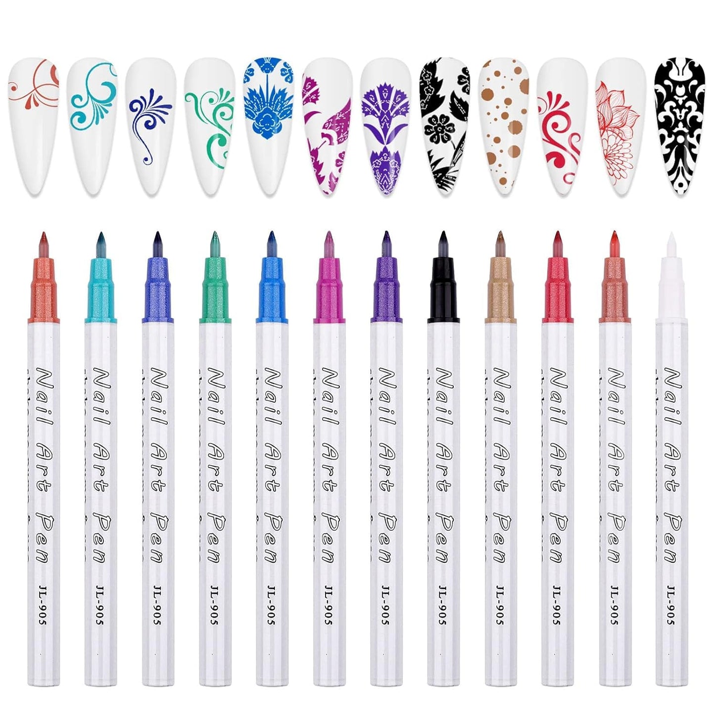 12 Color 3D Nail Art Pens Set, Kalolary Nail Point Graffiti Dotting Pen Drawing Painting Liner Brush for DIY Nail Art Beauty Adorn Manicure Tools-GlimoraGlow