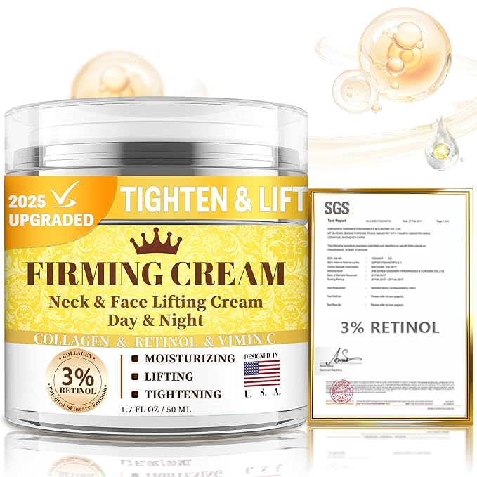 3% Retinol Cream Face Moisturizer, Anti Aging Neck Firming Cream with Collagen, Day & Night Face Cream with Hyaluronic Acid, Lifting & Tightening Wrinkle for Women & Men (1.51 Fl Oz (Pack of 1))-GlimoraGlow