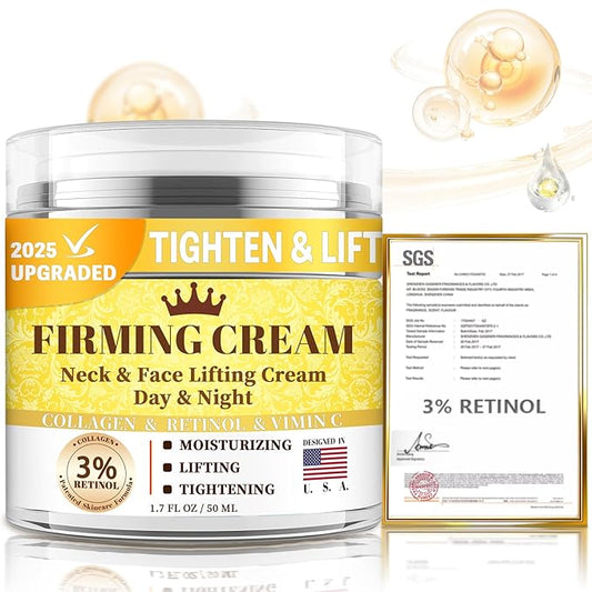 3% Retinol Cream Face Moisturizer, Anti Aging Neck Firming Cream with Collagen, Day & Night Face Cream with Hyaluronic Acid, Lifting & Tightening Wrinkle for Women & Men (1.51 Fl Oz (Pack of 1))-GlimoraGlow