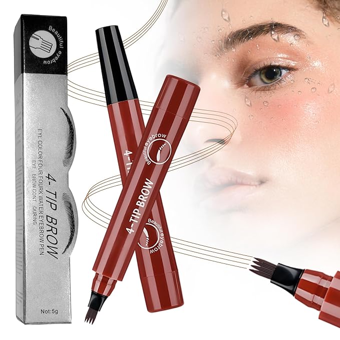 2025 New Magic Eyebrow Pencil, 3D Waterproof 4 Tipped Precise Brow Pen Microblading Eyebrow Pencil Contouring Pen Fine Stroke Microblading Creates Natural (Red Brown)-GlimoraGlow