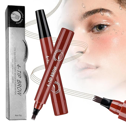 2025 New Magic Eyebrow Pencil, 3D Waterproof 4 Tipped Precise Brow Pen Microblading Eyebrow Pencil Contouring Pen Fine Stroke Microblading Creates Natural (Red Brown)-GlimoraGlow