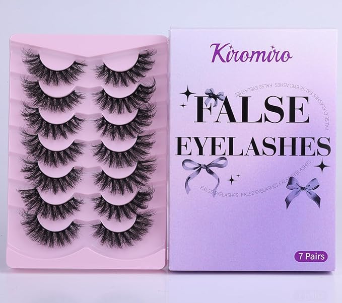 Mink Lashes Fluffy D-Curl False Eyelashes 20mm Long Volume Lashes That Look Like Extensions Cat Eye Fake Lashes Faux Mink Strip Lashes Pack 7 Pairs-GlimoraGlow