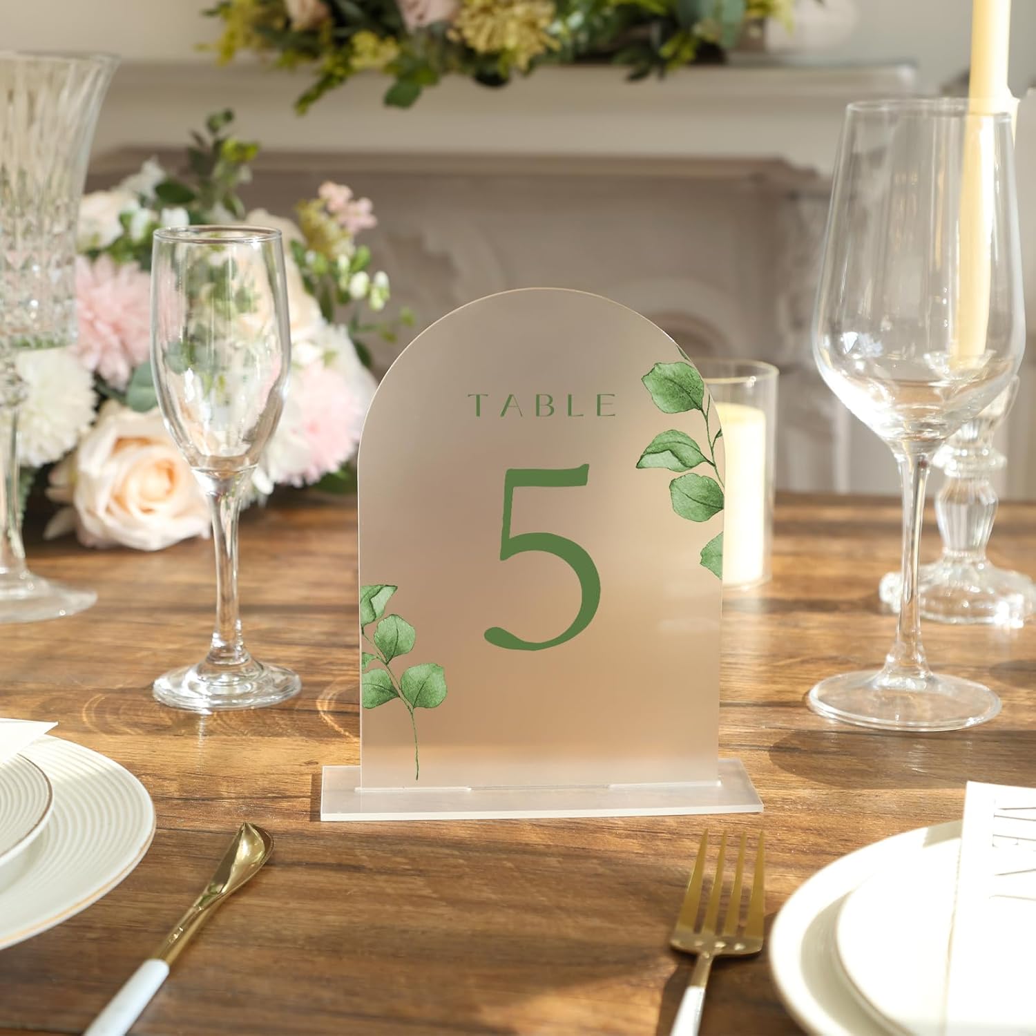 UNIQOOO 20 Pcs Acrylic 5x7 Frosted Arch Table Sign for Wedding, 1/8 In Thick, DIY Blank Arch Sign Sheet Perfect for Decoration, Party,Anniversary, Event, Base NOT Included