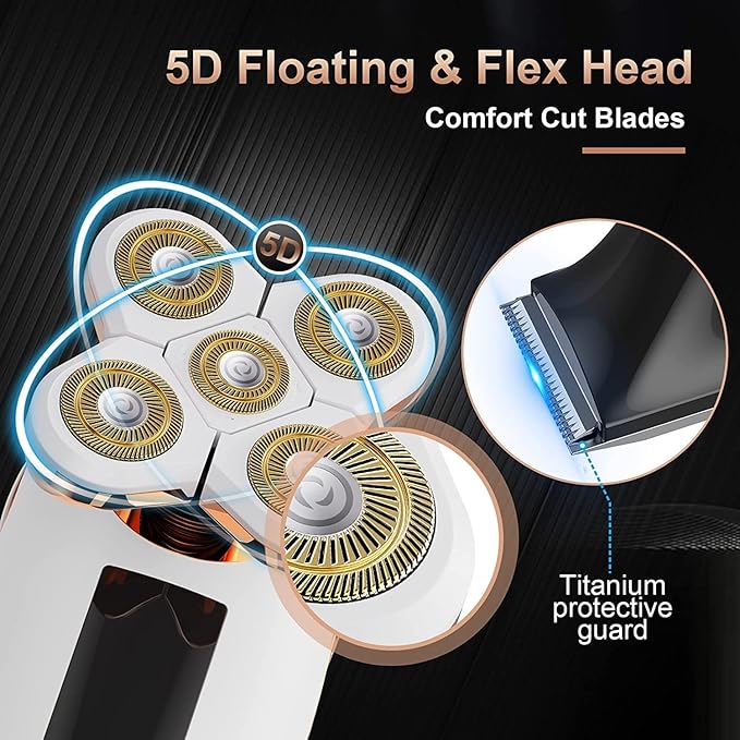 2-in-1 Electric Razors for Women, Wet/Dry 5D Razor & Hair Trimmer with USB Adapter & Charging Cable,5D Rechargeable Rotary Shaver with Lithium-Ion Battery, Water Resistant Grooming Kit-GlimoraGlow