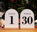 Wedding Table Numbers 1-30, Acrylic Arch Signs with Natural Wood Stands Holders, Rustic Table Decor for Reception & Parties (White Black)