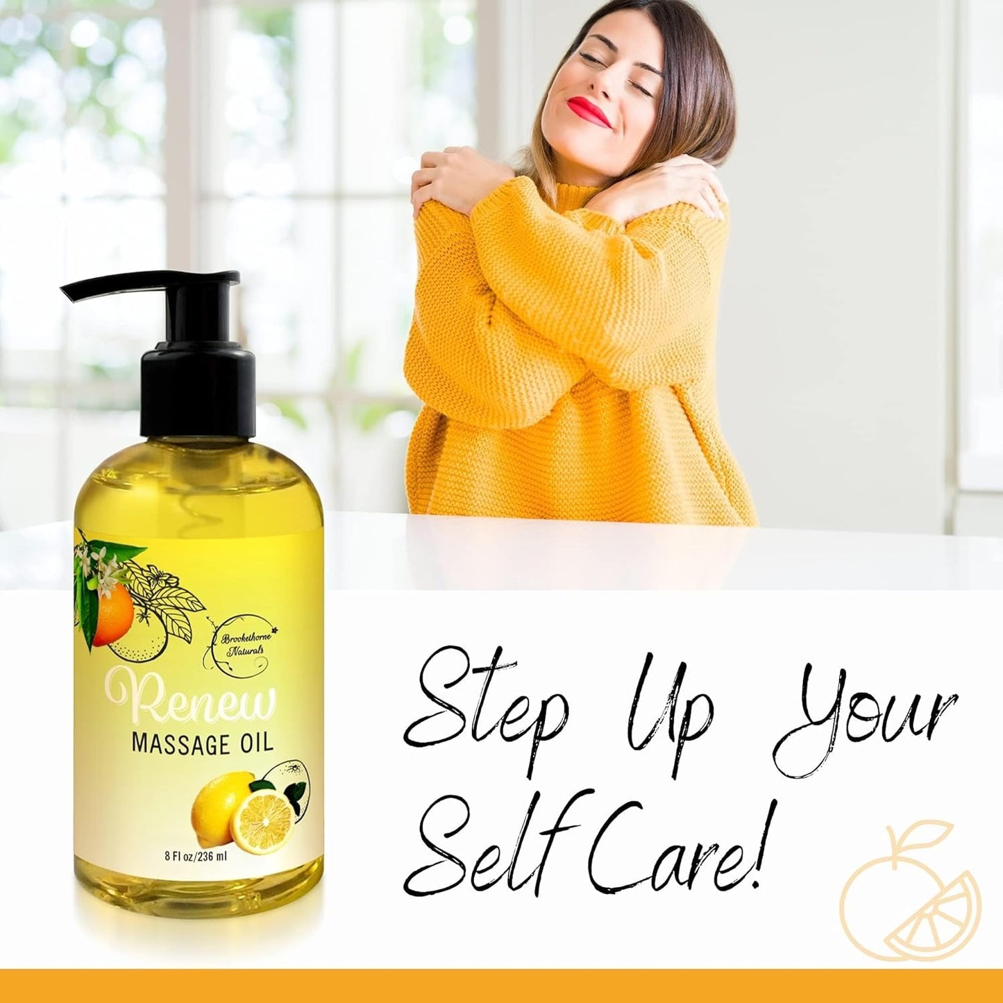 Renew Massage Oil with Orange, Lemon & Peppermint Essential Oils - Great for Massage Therapy or Home use. Ideal for Full Body – with Almond, Grapeseed & Jojoba – by Brookethorne Naturals-GlimoraGlow