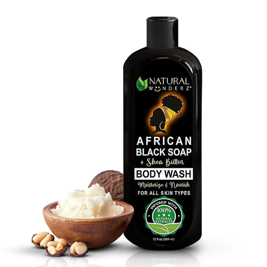 African Black Soap Body Wash, 12 oz – Sulfate‑Free, Vegan Cleanser with Shea Butter – Soothing, Detoxifying Shower Gel for Men & Women-GlimoraGlow