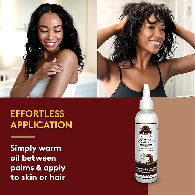 Okay 100% Pure Coconut Oil for Hair & Skin - Coconut Oil for Women & Men, Perfect for Hair & Body, for Massage & Moisturizer, Natural - 4 fl oz Squeeze Bottle (Pack of 1)-GlimoraGlow