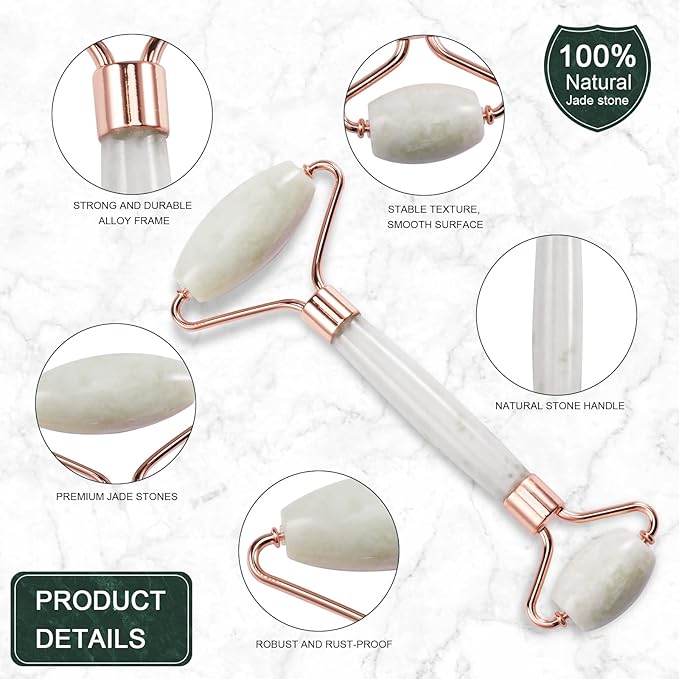 Jade Roller for Face, Facial Roller Massager Skin Care Tool, Gua Sha Facial Tools for Face, Neck, Eyes, Reduce Puffiness of The Skin-GlimoraGlow