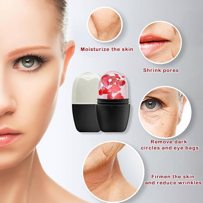 XHJRI Ice Face Roller Massager,Ice Cube Roller for Face, Eyes and Neck Naturally Conditioning and Skin Care,De-Puff Eye Bags,Reduce Migraine Pain,Reusable Massage Silicone Ice Mold (New Black White)-GlimoraGlow