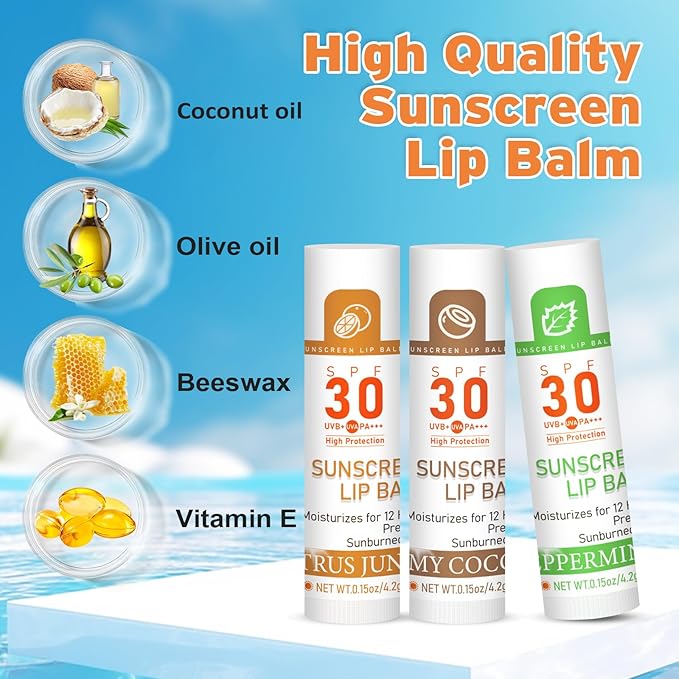 SPF 30 Lip Balm with Sunscreen, SPF Lip Balm Bulk Travel Size-16 Pack, Hydrating Lip Balm Pack with Vitamin E and Coconut Oil- 8 Flavors-GlimoraGlow