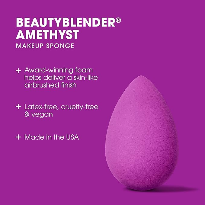 Beautyblender® | Amethyst Beauty Blender Makeup Sponge, Super-Soft Foam Easily Blends Foundations, Powders & Creams, Made in USA, Reusable, Washable, Streak Free Application, Vegan, Cruelty Free-GlimoraGlow
