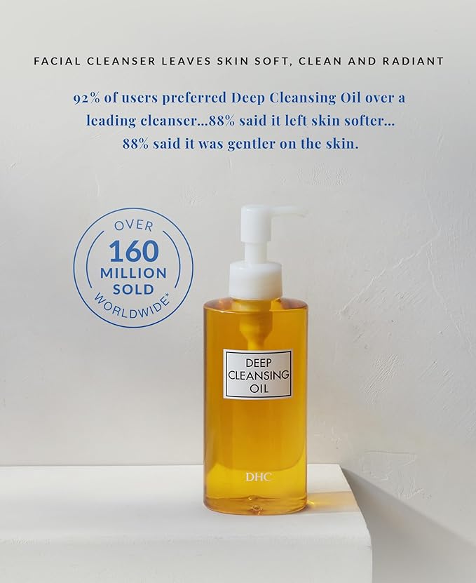 DHC Deep Cleansing Oil, Facial Cleansing Oil, Makeup Remover, Cleanses without Clogging Pores, Residue-Free, Fragrance and Colorant Free, All Skin Types, 6.7 fl. oz.-GlimoraGlow