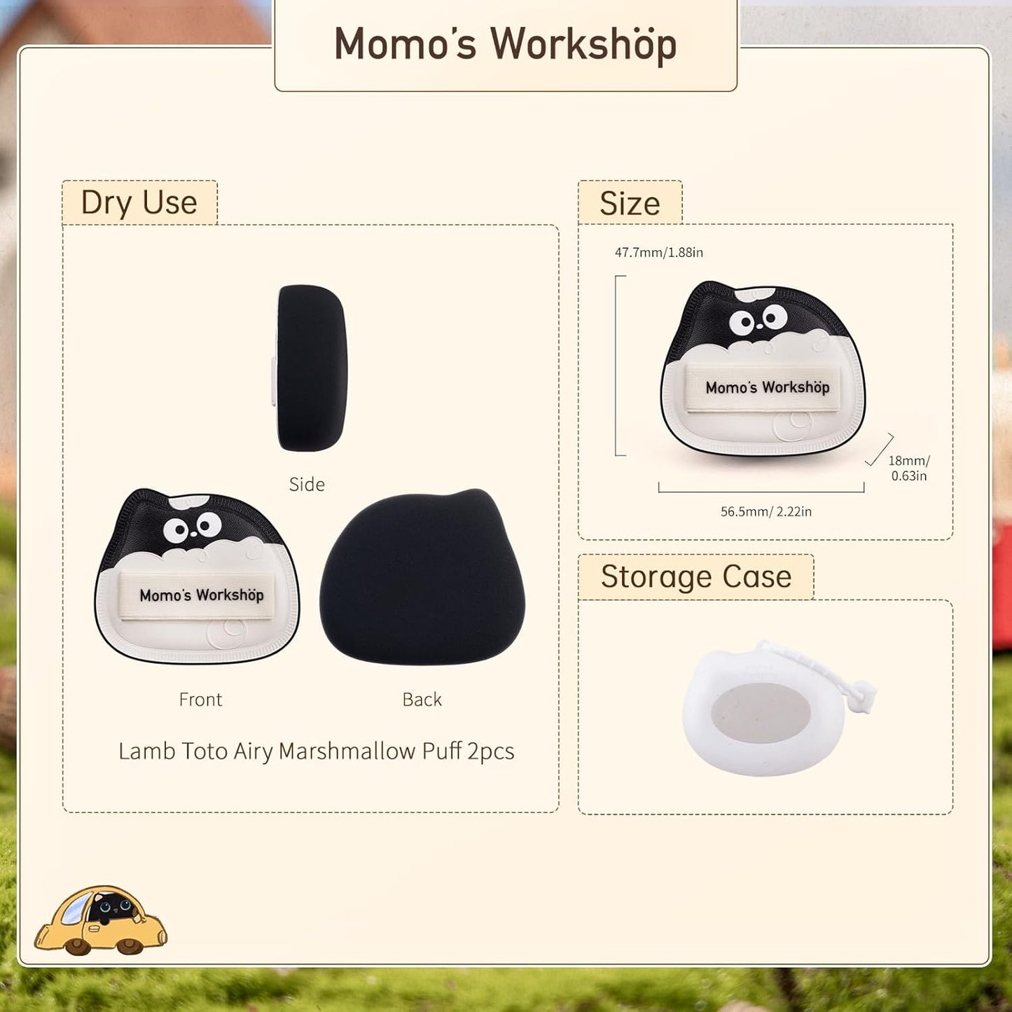 Lamb Toto Airy Marshmallow Puff,Makeup Sponge,Rubycell Material,Pointed Tip for Concealer + Flat Side for Foundation, Longwear Makeup, Travel Friendly & Reusable,2pcs Puffs & Storage Case-GlimoraGlow