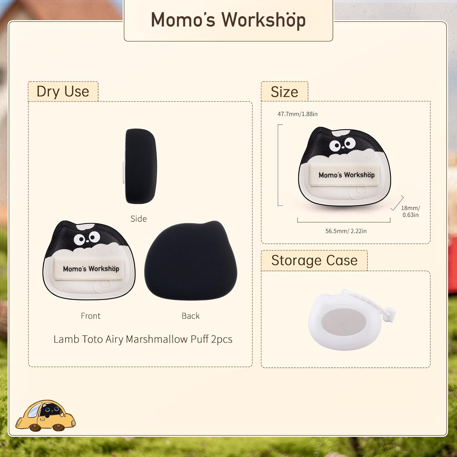 Lamb Toto Airy Marshmallow Puff,Makeup Sponge,Rubycell Material,Pointed Tip for Concealer + Flat Side for Foundation, Longwear Makeup, Travel Friendly & Reusable,2pcs Puffs & Storage Case-GlimoraGlow