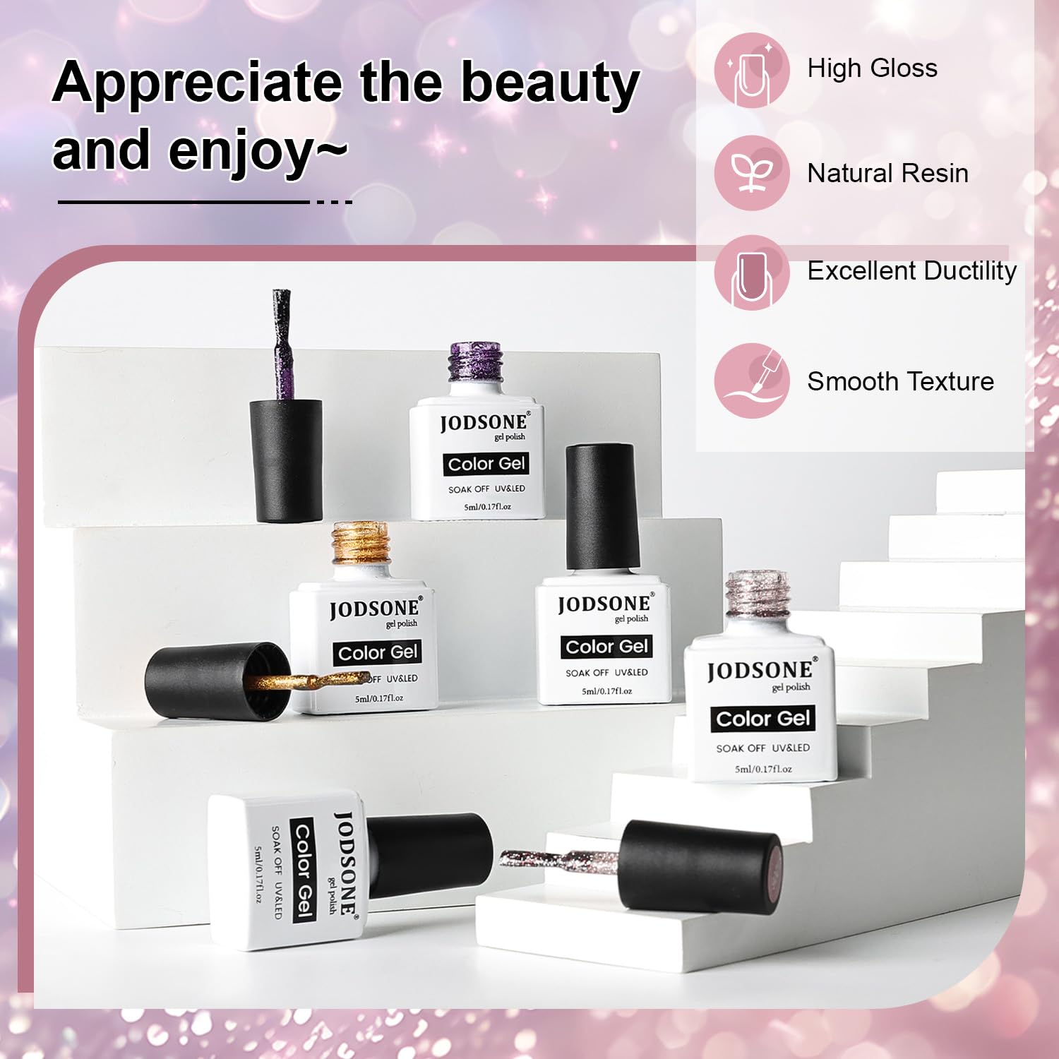 JODSONE 12 Bottles Gel Nail Polish Set with Base Coat and Top Coat Great Holiday Gift for Ladies and Girls-GlimoraGlow