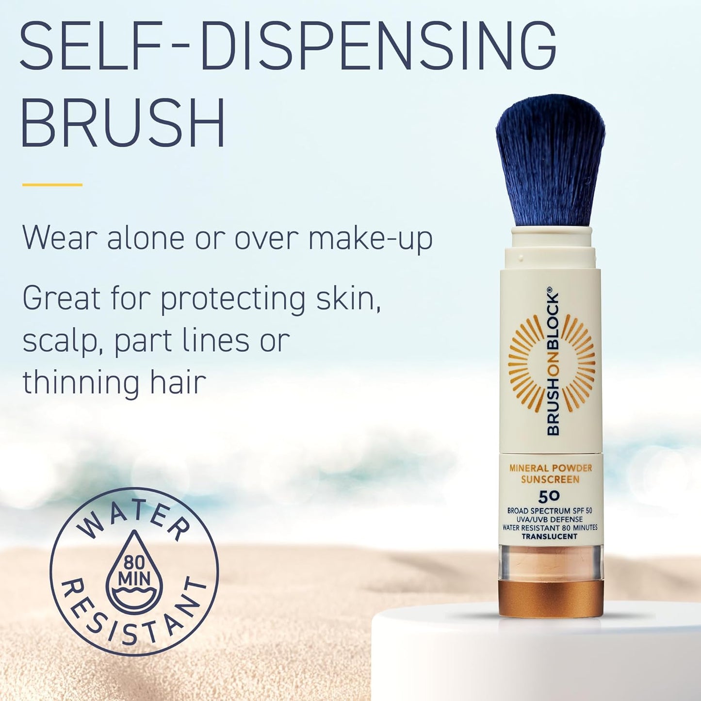 Brush On Block SPF 50 Mineral Powder Sunscreen, Translucent, Broad Spectrum, Water Resistant Face Protection, For All Skin Tones & Types, Reef Friendly, Mfg in USA-GlimoraGlow