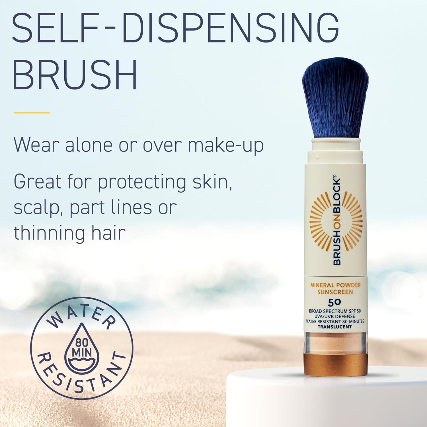 Brush On Block SPF 50 Mineral Powder Sunscreen, Translucent, Broad Spectrum, Water Resistant Face Protection, For All Skin Tones & Types, Reef Friendly, Mfg in USA-GlimoraGlow