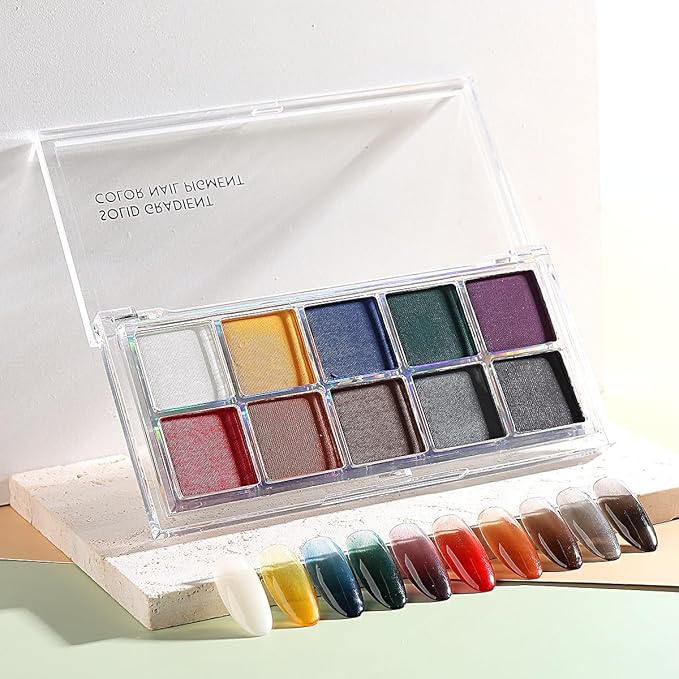 10 Colors Solid Fluorescent Neon Pigment Powder Set Gradient Iridescent Aurora Mermaid Pearl Glitter Dust Kit for Home Salon Nail Art Designs-GlimoraGlow