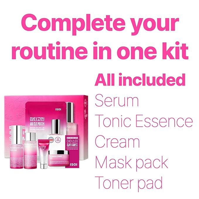 ISOI Blemish Care Up Serum Gift Set, Korean Skin Care for Hydration & Radiance – Full Size or 5-Step Travel Kit Options (5-Step Special Kit (1.77 fl.oz))-GlimoraGlow