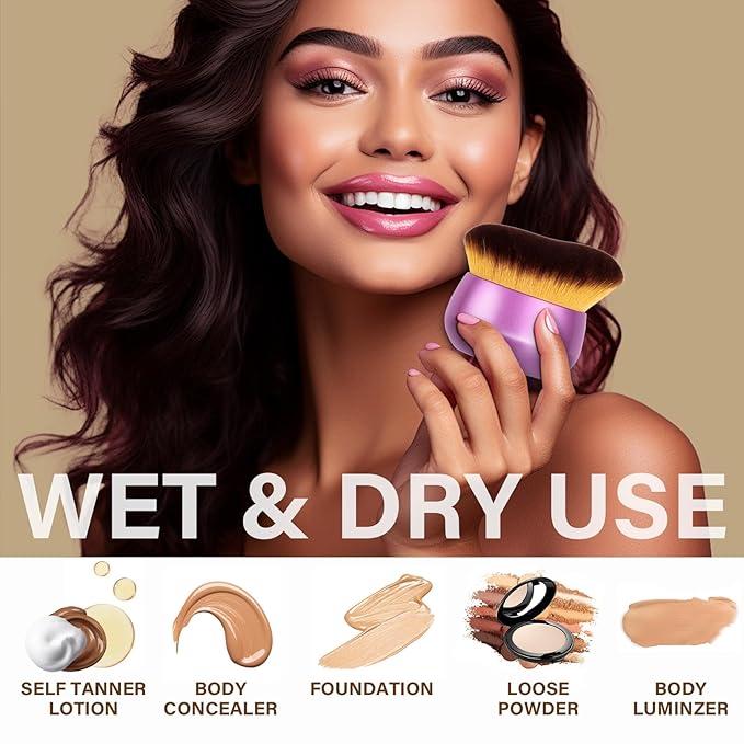 Extra Large Body Makeup Brush For Self Tanner, Leg Makeup &Bronzer Blend,75 mm Wide-headed Kabuki Brush Provides More Even &Pretty Application, Sunscreen Face& Back Makeup Brush, Wet&Dry Use- Purple-GlimoraGlow